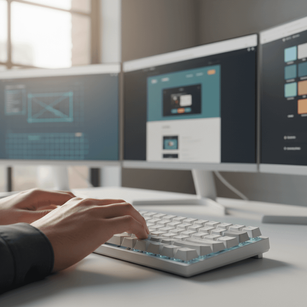 Web developer workspace with code on monitor