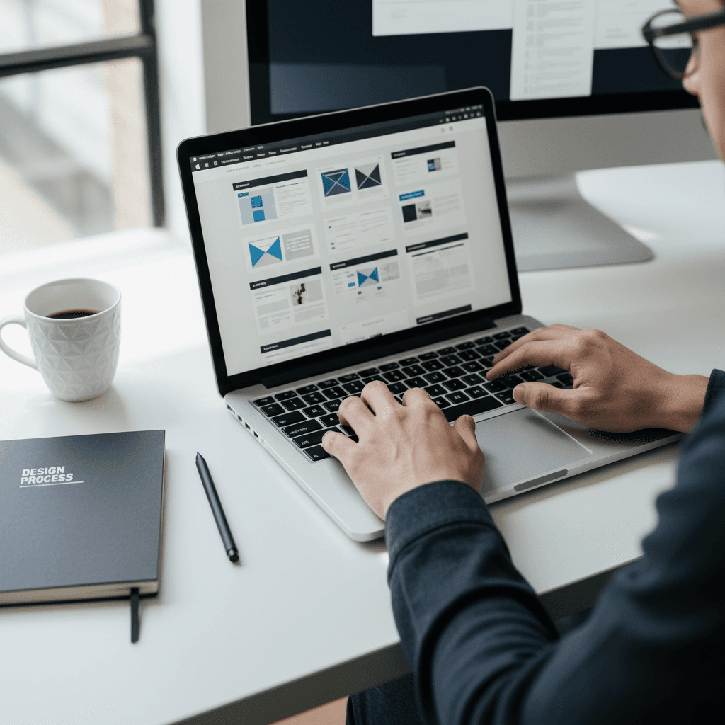 Designer reviewing website design mockups