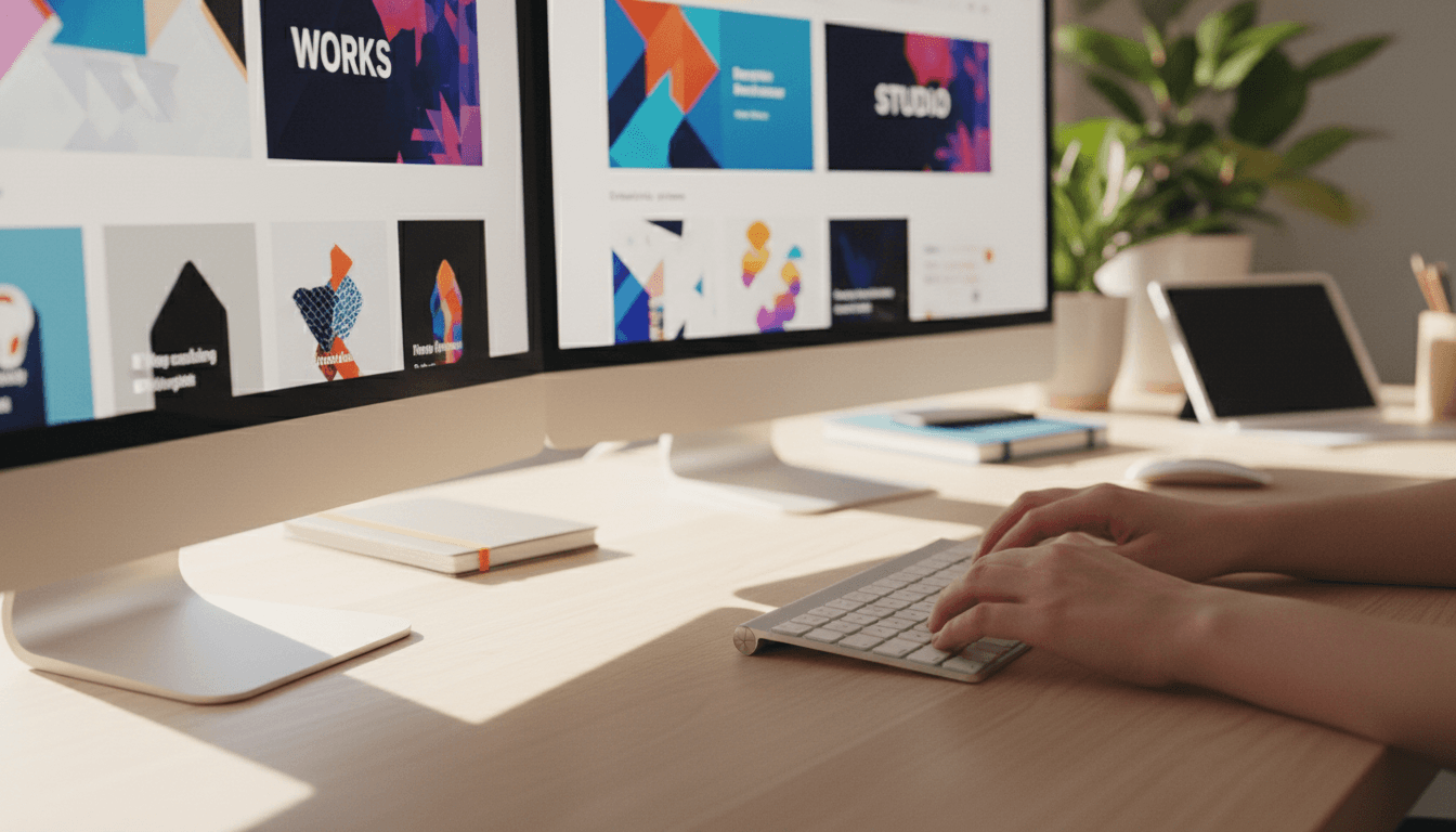 Web designer working on a modern website in a bright office